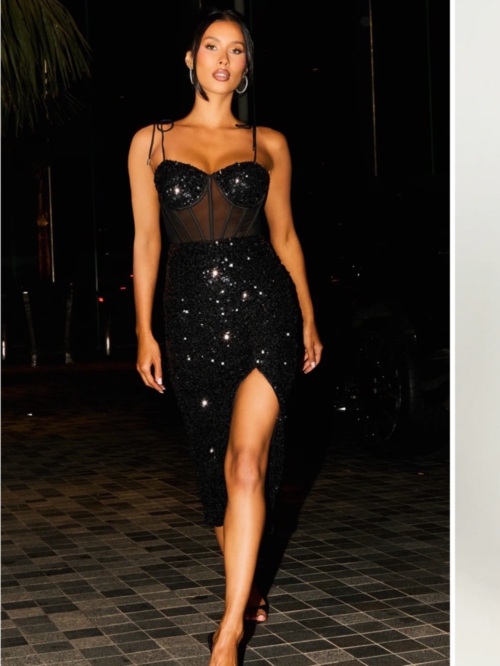 Showpo Black Sequin Midi Dress with Sheer Corset